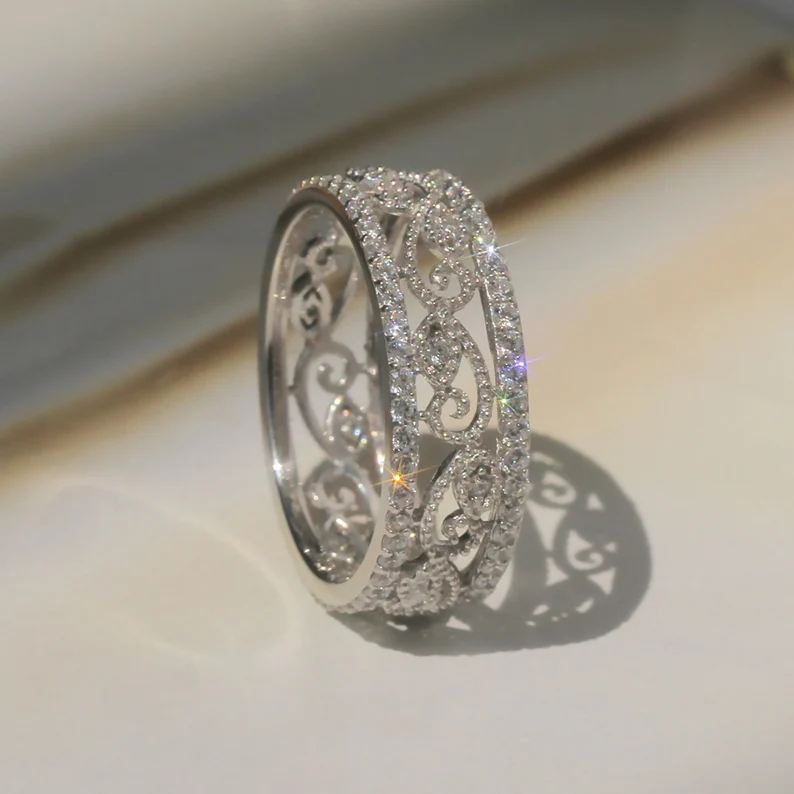 Round Cut Diamond White 925 Sterling Silver Wedding Ring