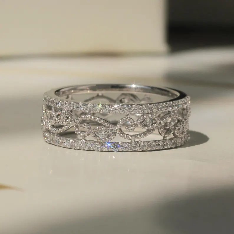 Round Cut Diamond White 925 Sterling Silver Wedding Ring