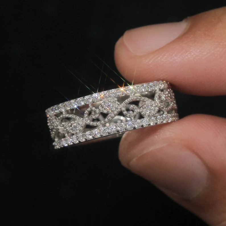 Round Cut Diamond White 925 Sterling Silver Wedding Ring