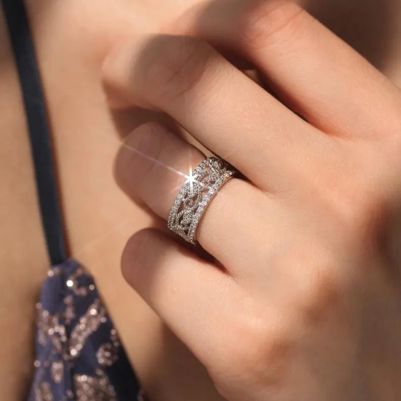 Round Cut Diamond White 925 Sterling Silver Wedding Ring