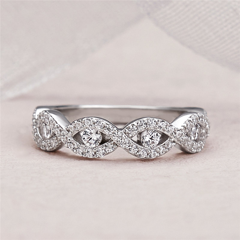 Round Cut Diamond White 925 Sterling Silver Twisted Women's Band