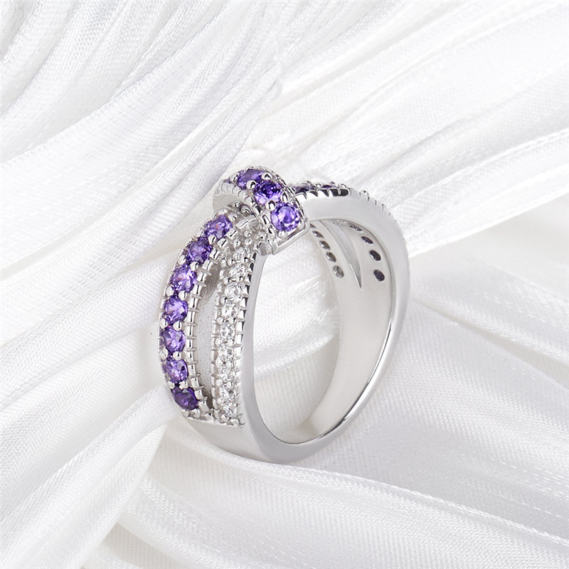 Round Cut Amethyst Purple and Diamond White Infinity Knot Women's Promise Ring