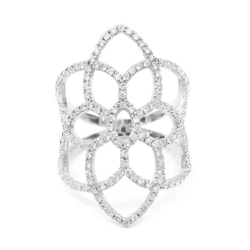 Vintage Round Cut Diamond White Sterling Silver Hollow Lace Women's Ring