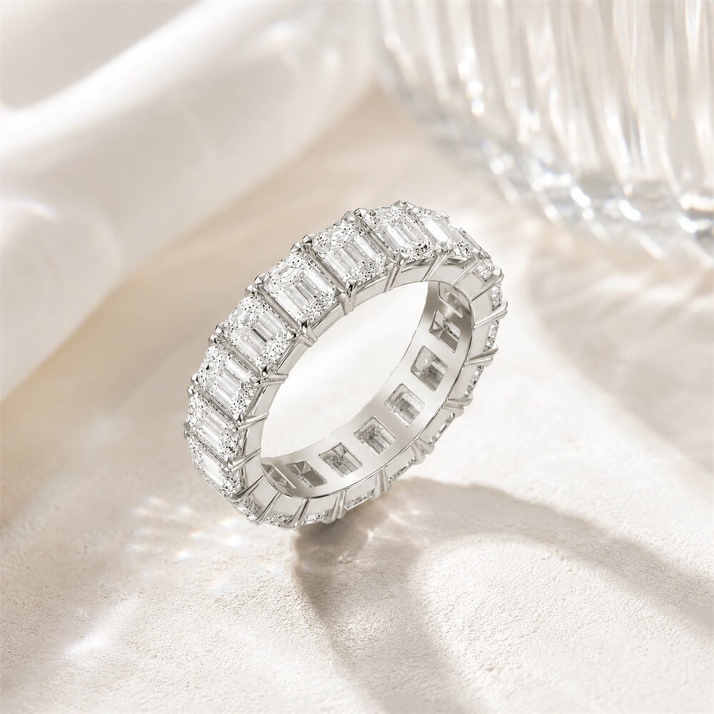Emerald Cut Diamond White 925 Sterling Silver Women's Wedding Band