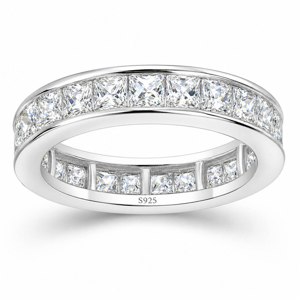Princess Cut Diamond White 925 Sterling Silver Eternity Women's Band