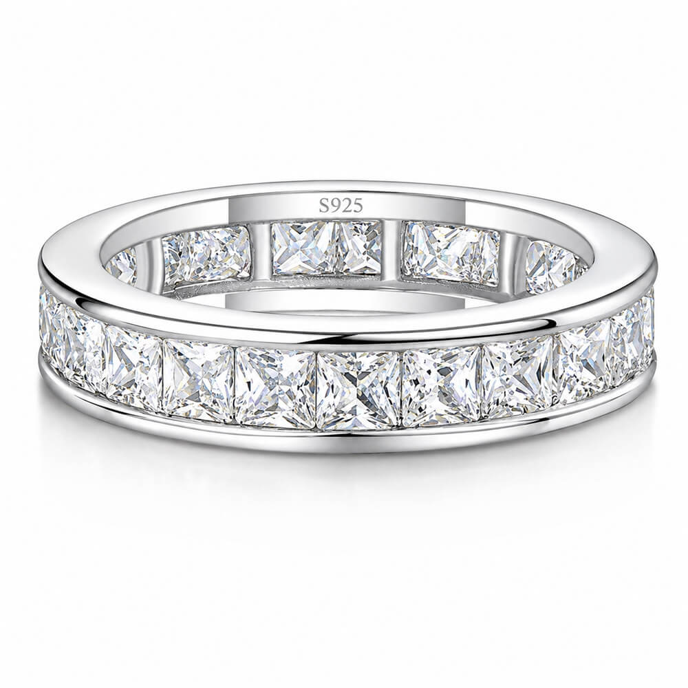 Princess Cut Diamond White 925 Sterling Silver Eternity Women's Band