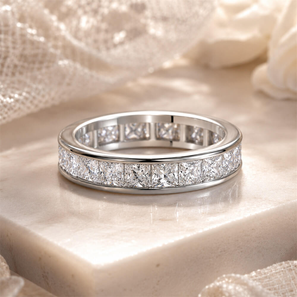 Princess Cut Diamond White 925 Sterling Silver Eternity Women's Band