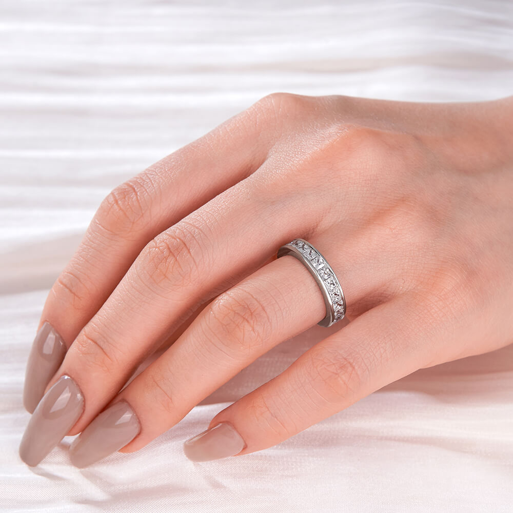 Princess Cut Diamond White 925 Sterling Silver Eternity Women's Band