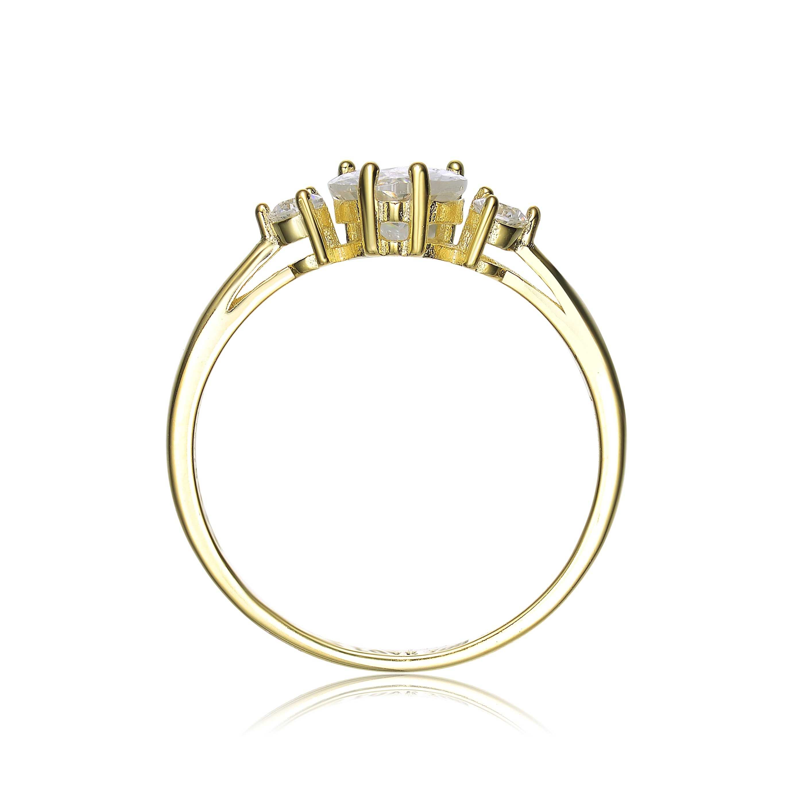 Gold Heart Cut Diamond White 3-Stone 925 Sterling Silver Ring