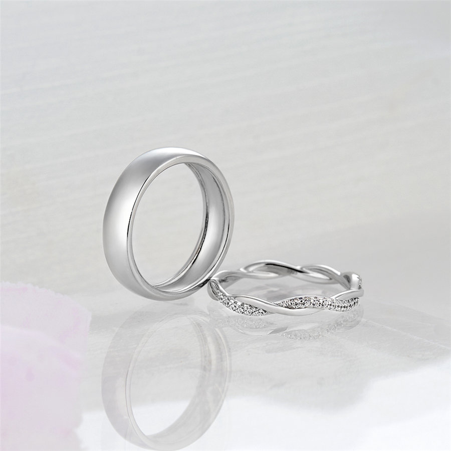 Classic Round Cut Diamond White 925 Sterling Silver Twisted Couple Rings