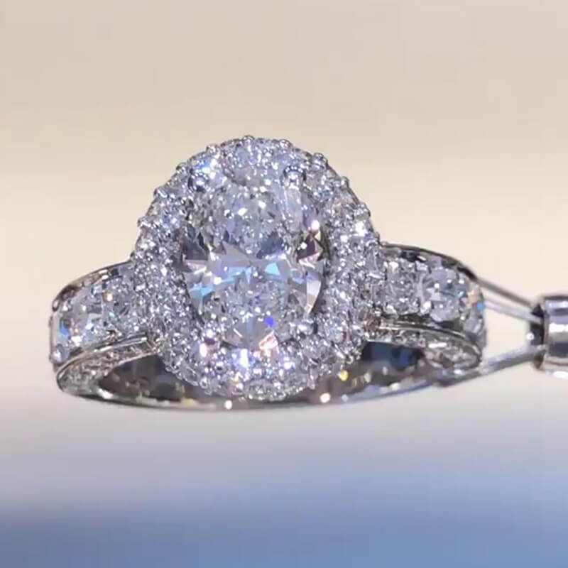 Oval Cut Diamond White 925 Sterling Silver Halo Engagement Ring