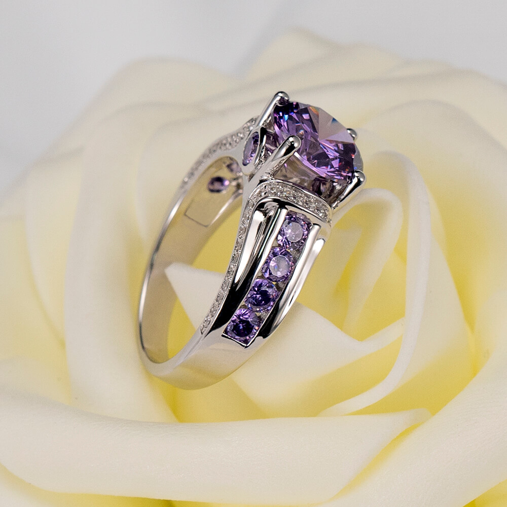 Round Cut Amethyst Purple 925 Sterling Silver Engagement Ring