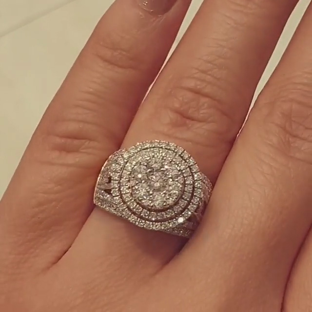 Round Cut Diamond White Sterling Silver Double Halo Engagement Ring