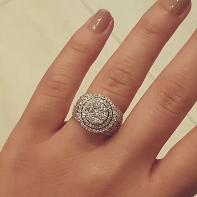 Round Cut Diamond White Sterling Silver Double Halo Engagement Ring