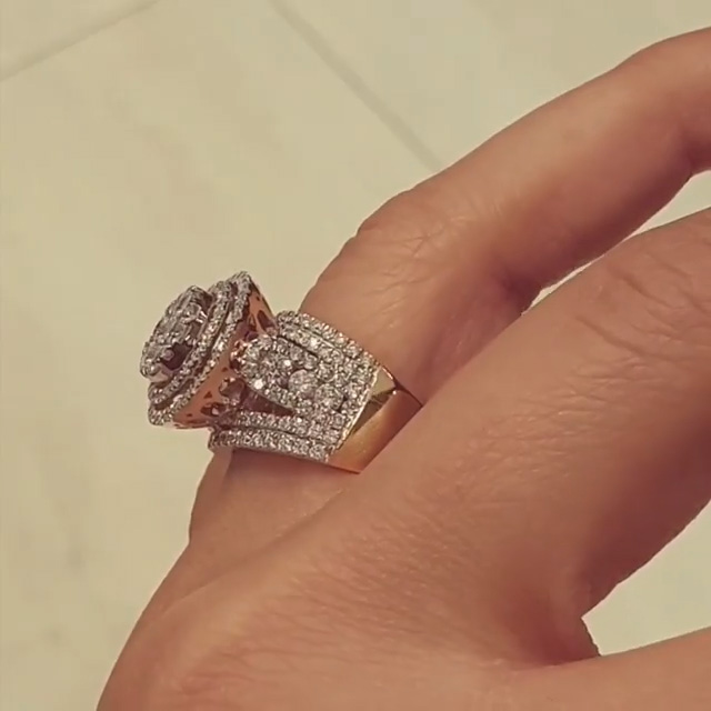 Round Cut Diamond White Sterling Silver Double Halo Engagement Ring