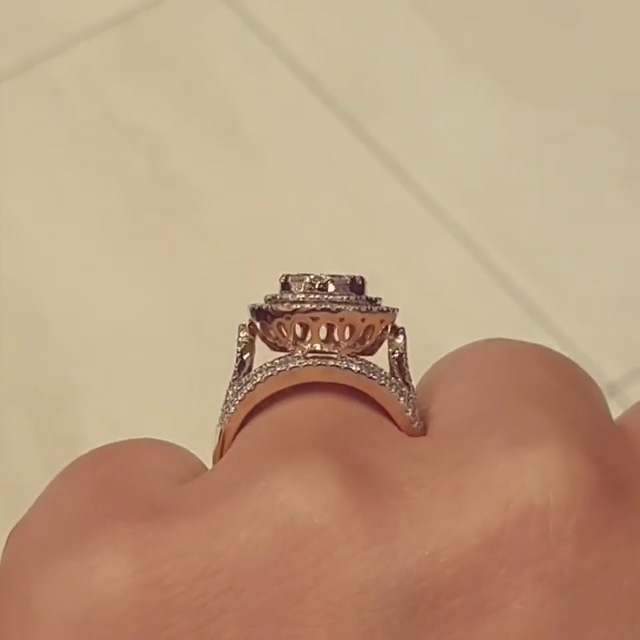 Round Cut Diamond White Sterling Silver Double Halo Engagement Ring