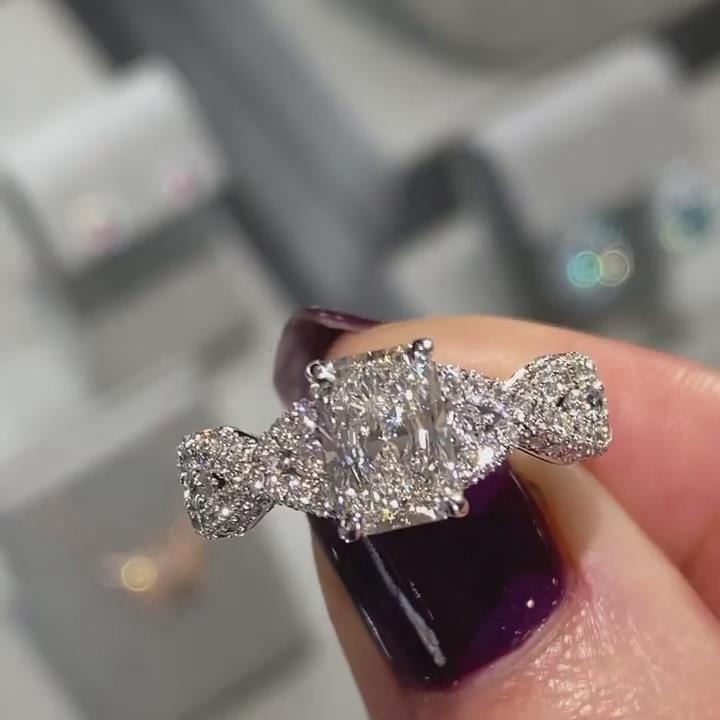 Radiant Cut Diamond White 925 Sterling Silver Twisted Engagement Ring