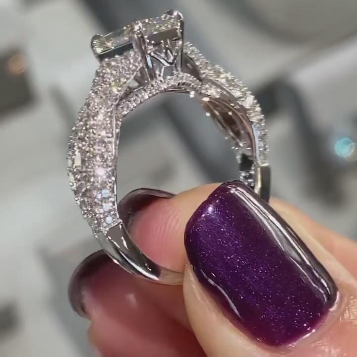 Radiant Cut Diamond White 925 Sterling Silver Twisted Engagement Ring