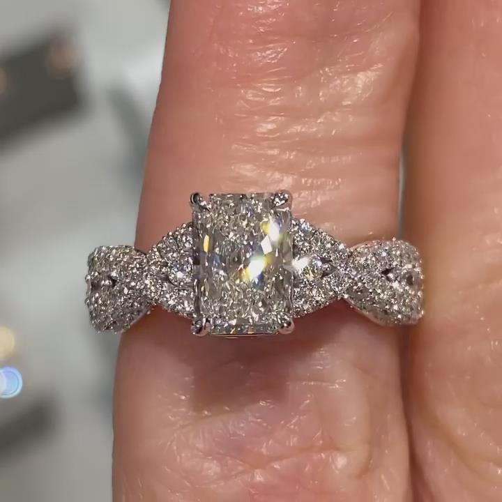 Radiant Cut Diamond White 925 Sterling Silver Twisted Engagement Ring