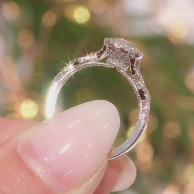 Pear Cut Diamond White Sterling Silver Twisted Halo Engagement Ring