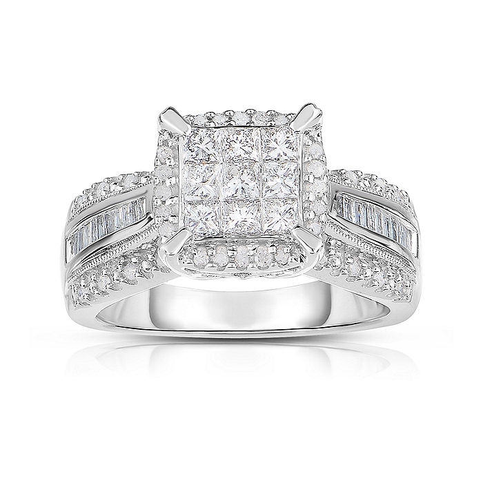 Princess Cut Diamond White Sterling Silver Halo Engagement Ring