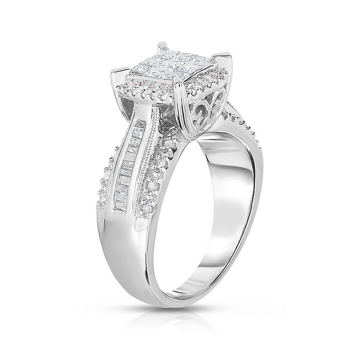 Princess Cut Diamond White Sterling Silver Halo Engagement Ring