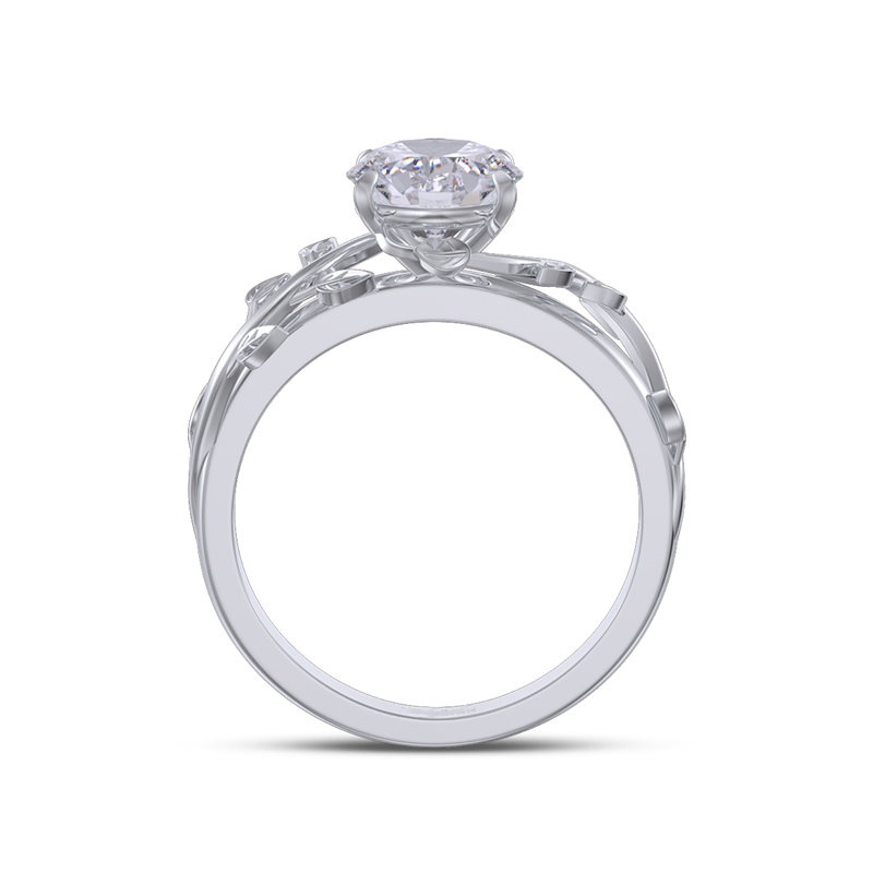 Round Cut Diamond White 925 Sterling Silver Leaves Engagement Ring