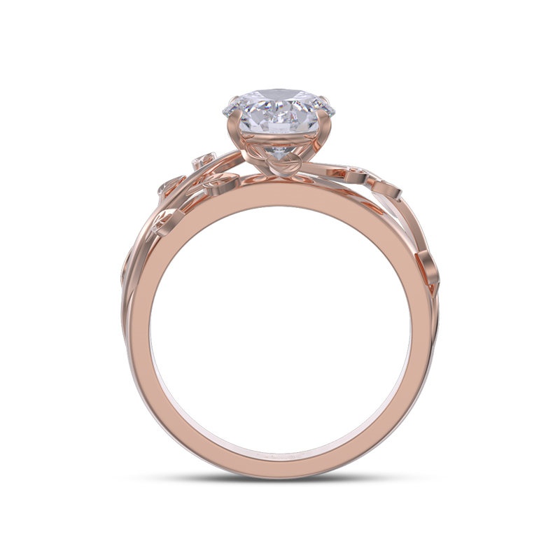 Round Cut Diamond White 925 Sterling Silver Leaves Engagement Ring