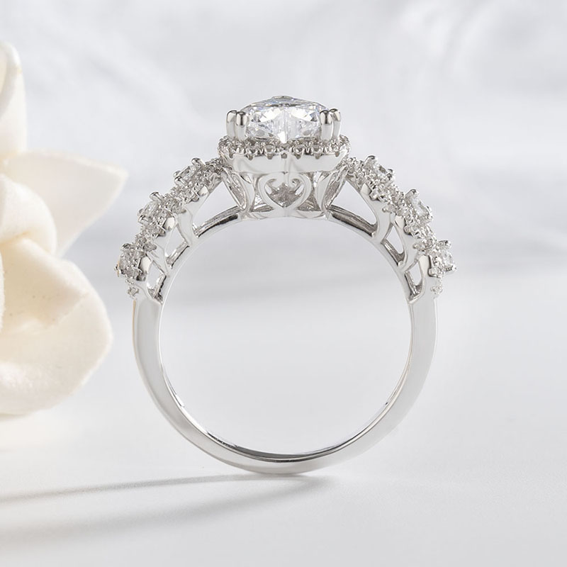 Heart Cut Diamond White 925 Sterling Silver Interlocking Halo Engagement Ring