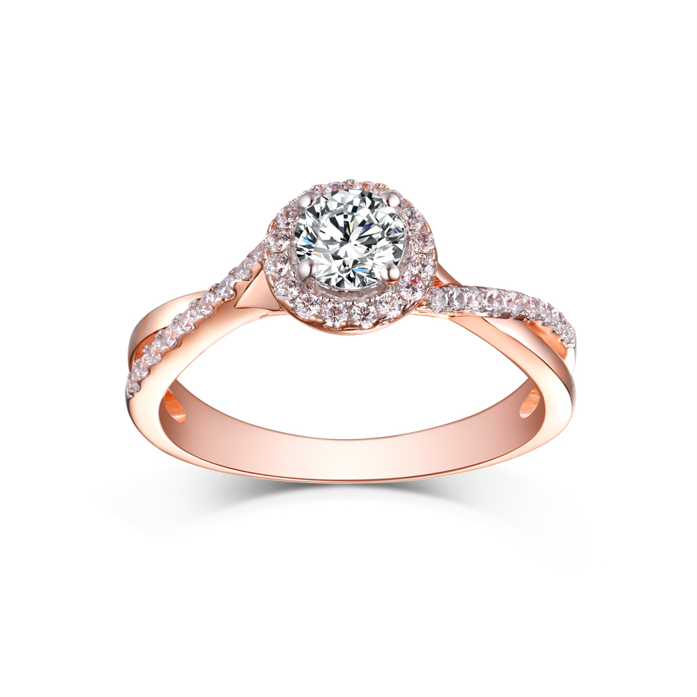 Round Cut Rose Gold Sterling Silver Diamond White Halo Engagement Ring