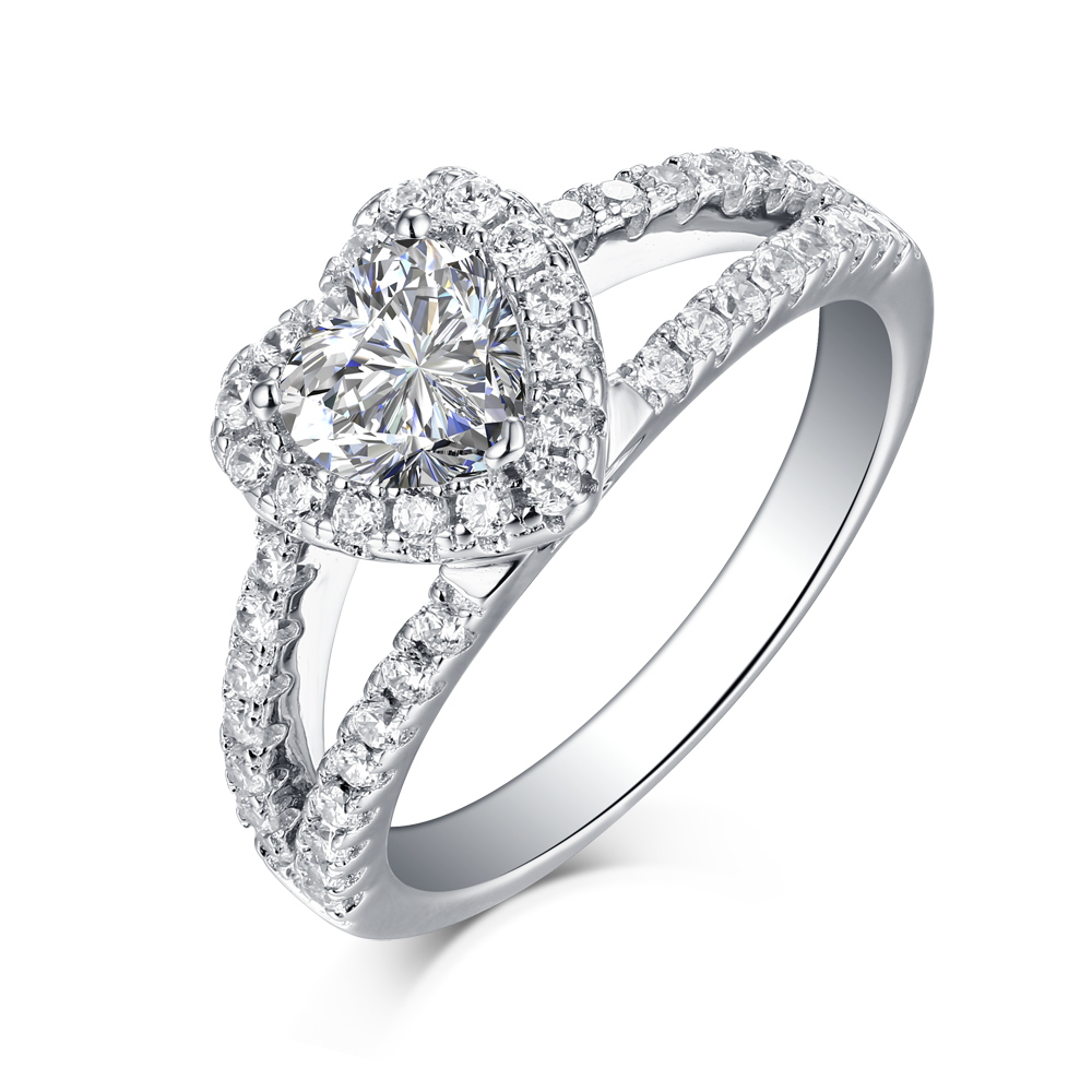 Heart Cut 925 Sterling Silver Diamond White Halo Engagement Ring
