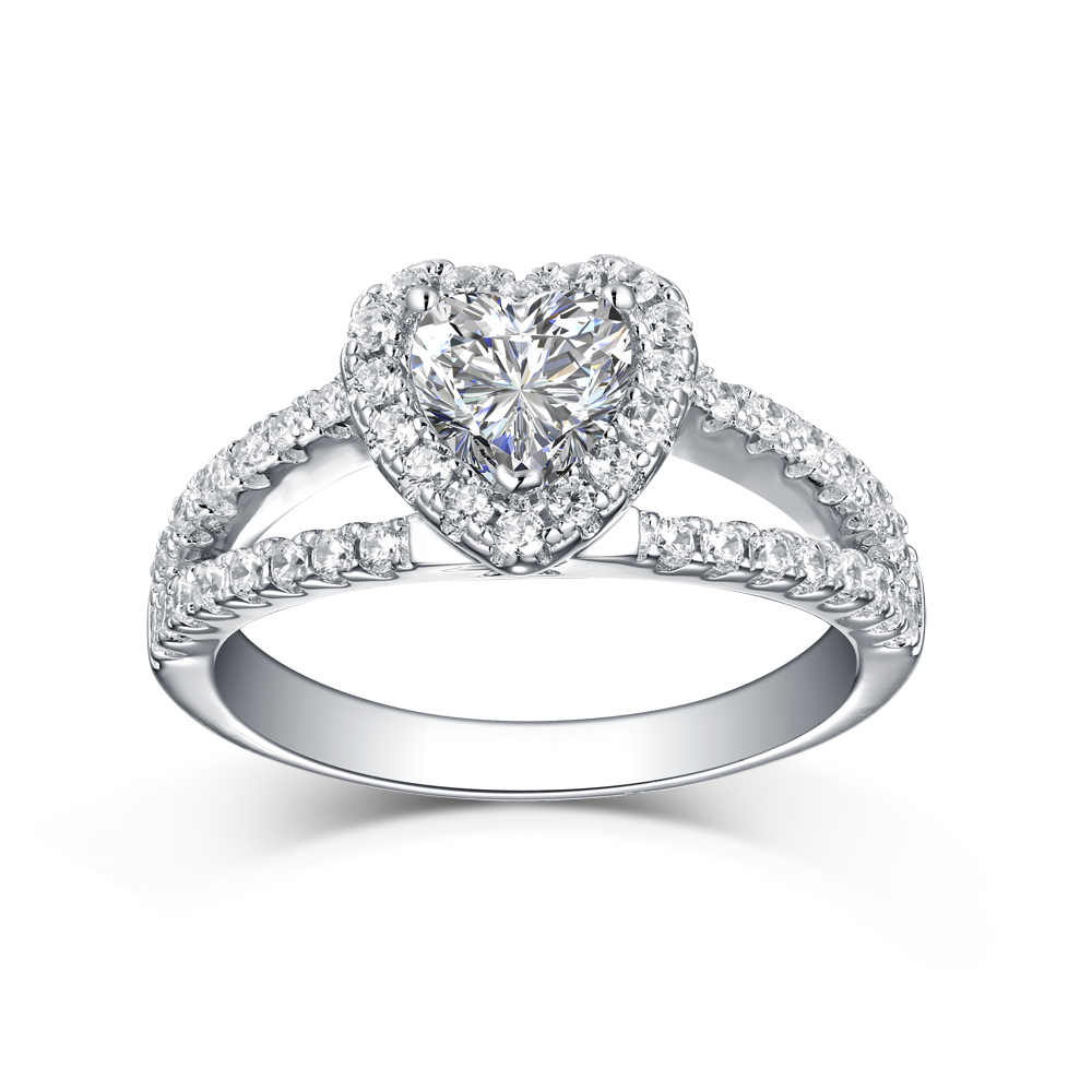 Heart Cut 925 Sterling Silver Diamond White Halo Engagement Ring