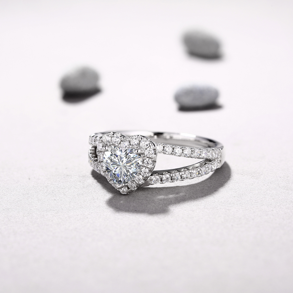 Heart Cut 925 Sterling Silver Diamond White Halo Engagement Ring