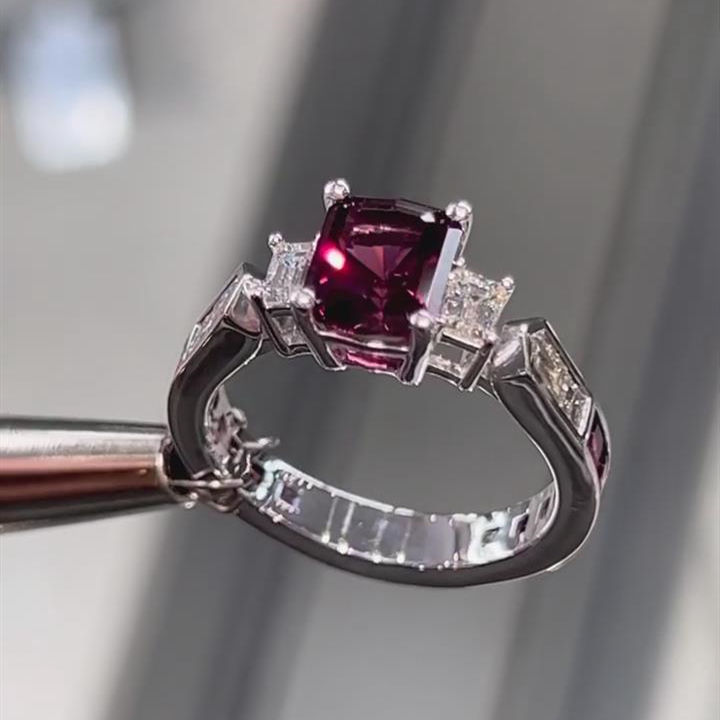 Emerald Cut Ruby 925 Sterling Silver 3-Stone Engagement Ring