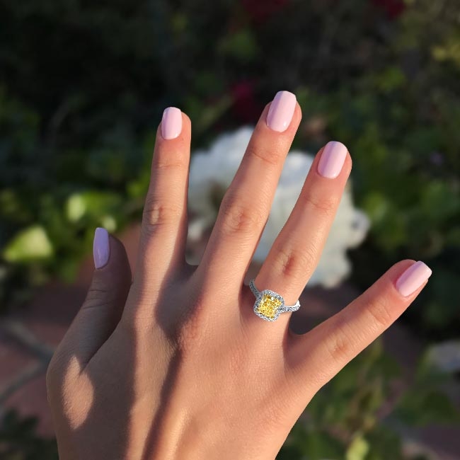 Radiant Cut Citrine Yellow 925 Sterling Silver Halo Engagement Ring