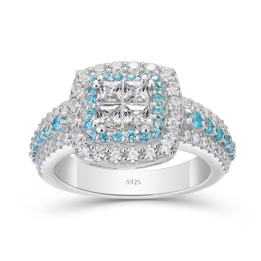 Princess Cut Diamond White Sterling Silver Halo Engagement Ring