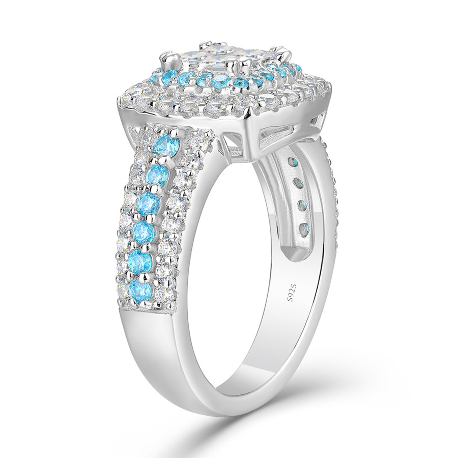 Princess Cut Diamond White Sterling Silver Halo Engagement Ring