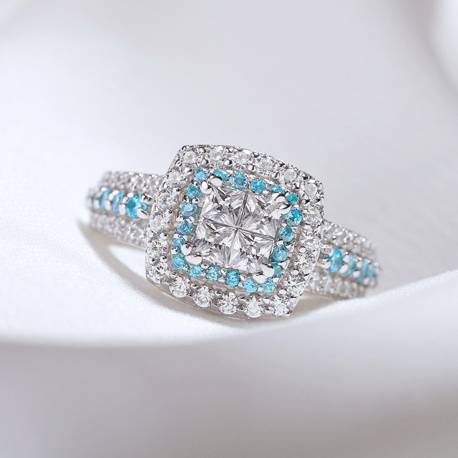 Princess Cut Diamond White Sterling Silver Halo Engagement Ring