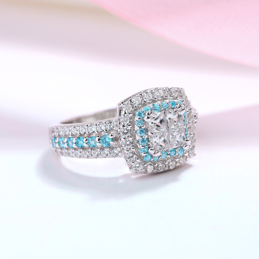 Princess Cut Diamond White Sterling Silver Halo Engagement Ring