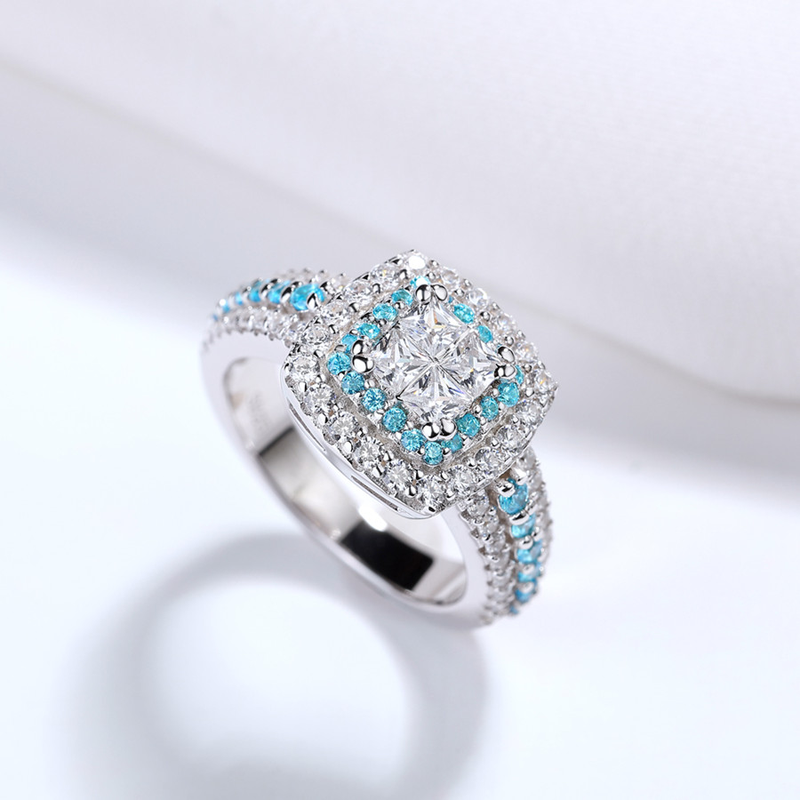 Princess Cut Diamond White Sterling Silver Halo Engagement Ring