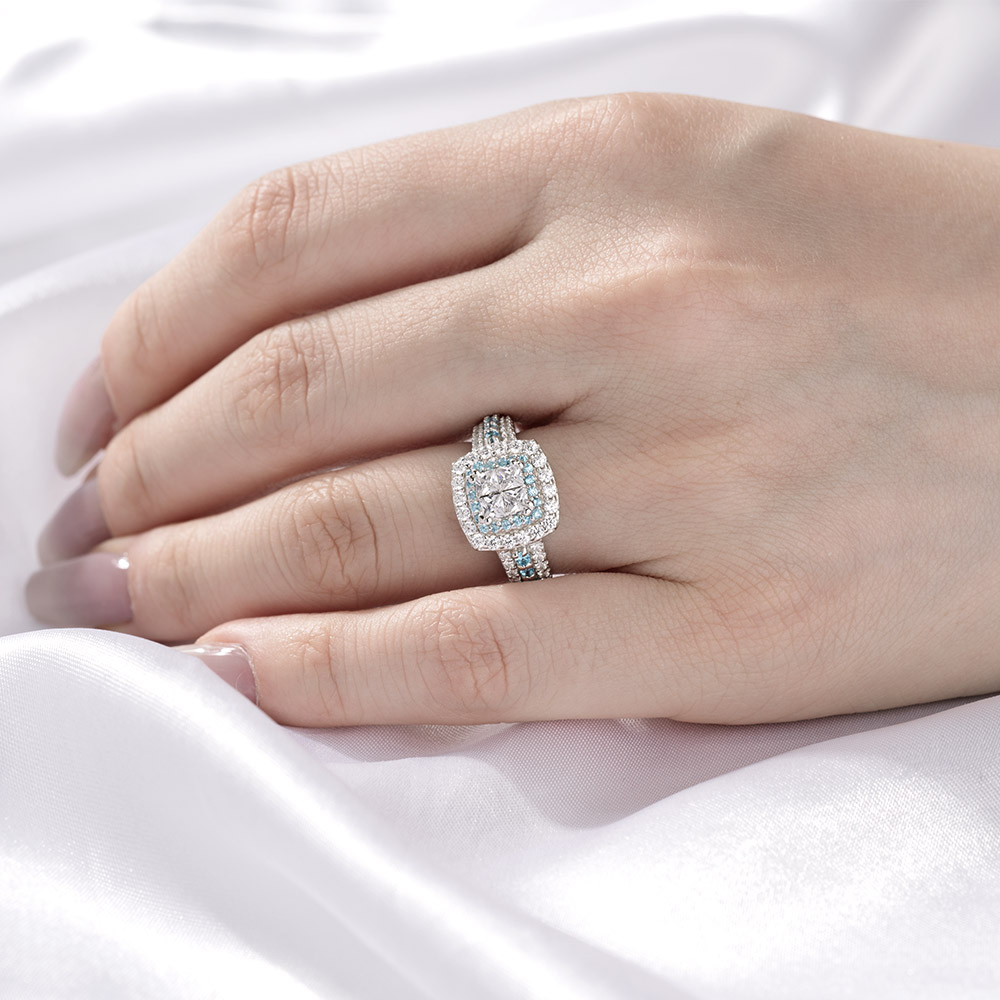 Princess Cut Diamond White Sterling Silver Halo Engagement Ring