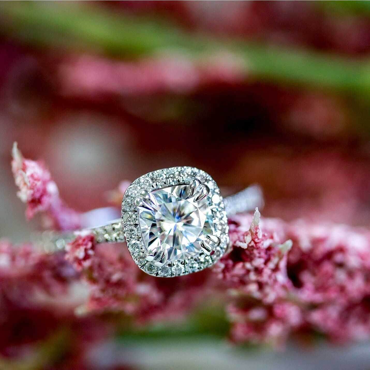 Cushion Cut Diamond White Sterling Silver Halo Engagement Ring