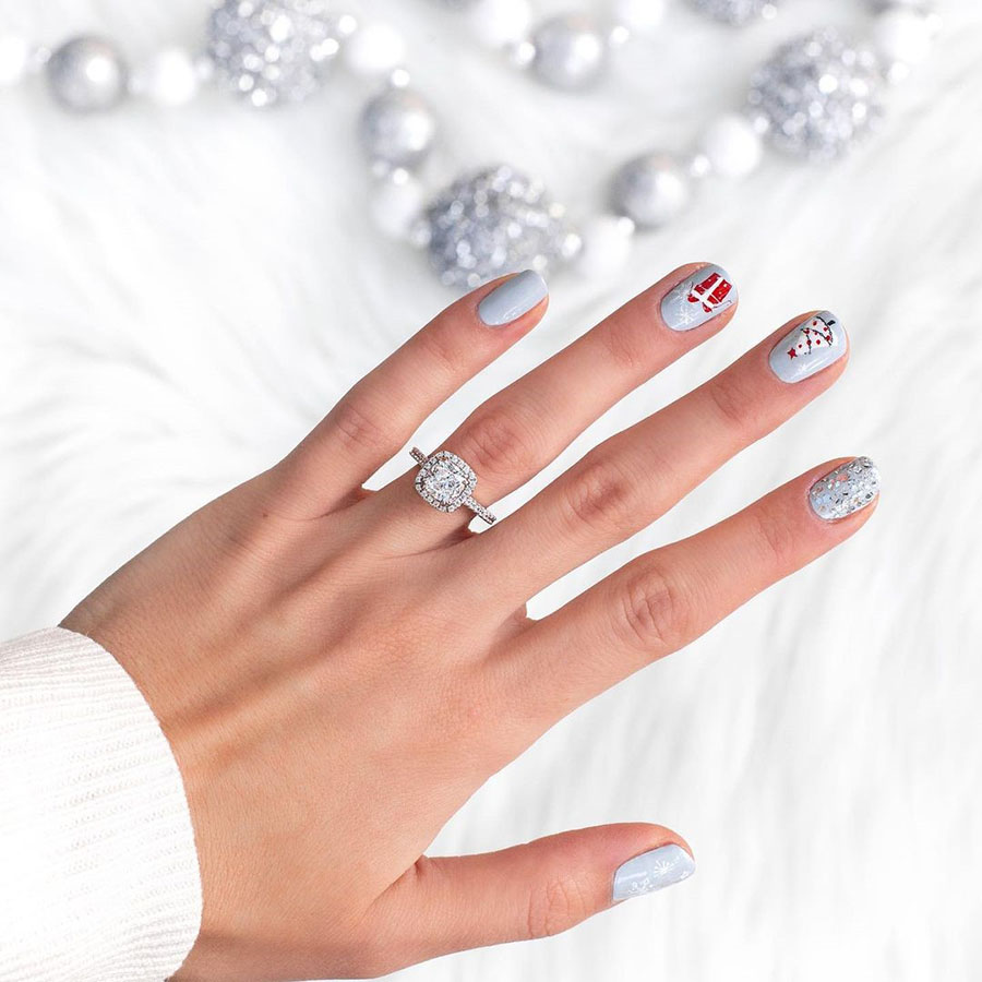 Cushion Cut Diamond White Sterling Silver Halo Engagement Ring