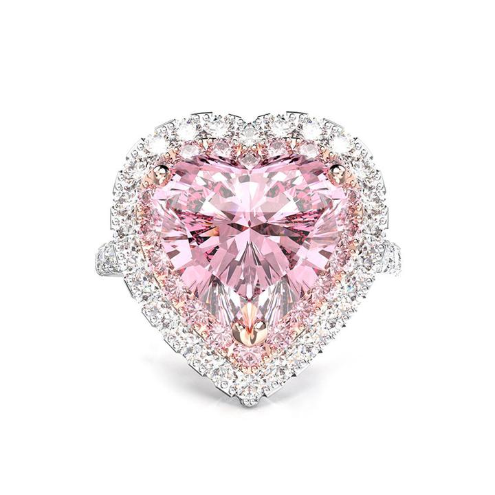 Heart Cut Fancy Pink Sterling Silver Double Halo Engagement Ring