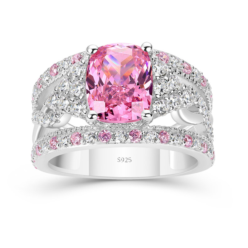 Cushion Cut Fancy Pink 925 Sterling Silver Twisted Engagement Ring