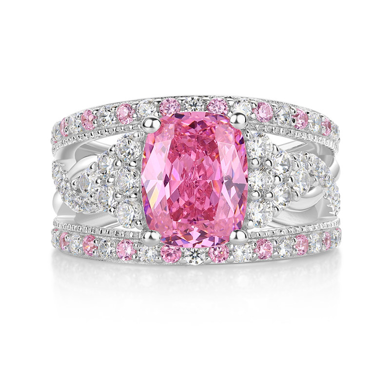 Cushion Cut Fancy Pink 925 Sterling Silver Twisted Engagement Ring