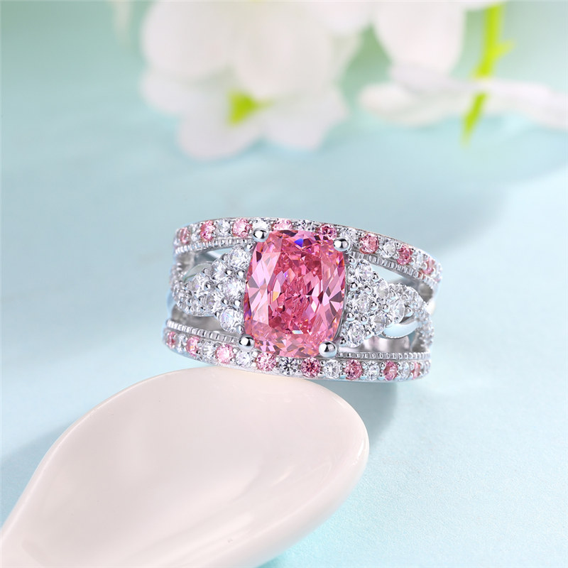 Cushion Cut Fancy Pink 925 Sterling Silver Twisted Engagement Ring