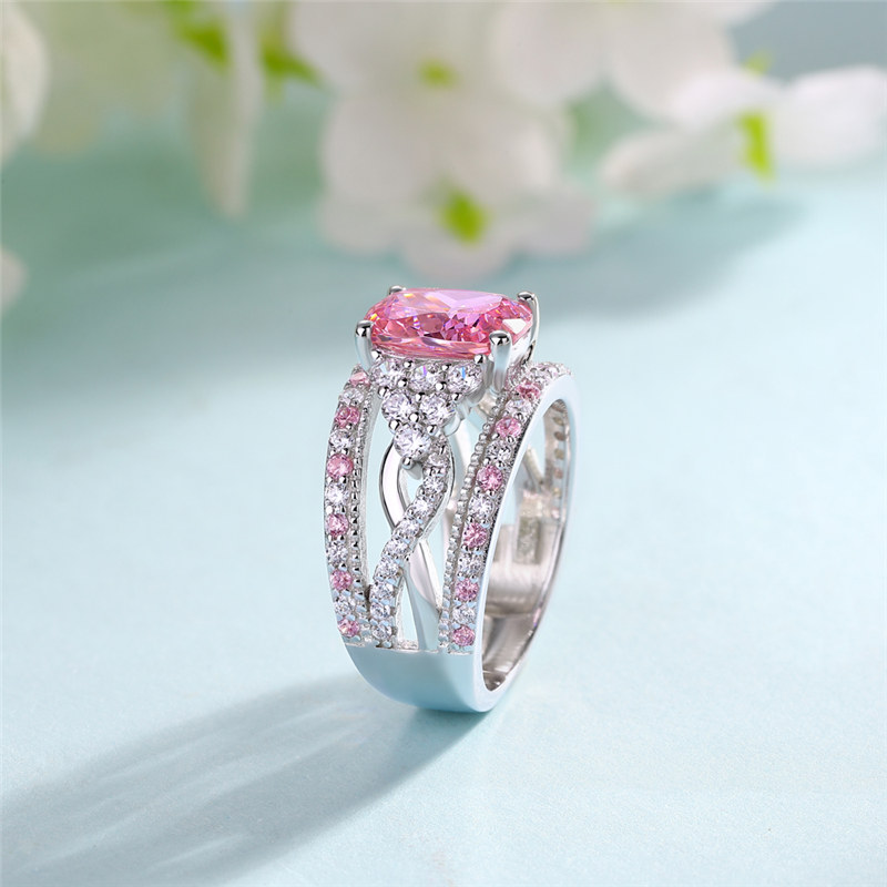 Cushion Cut Fancy Pink 925 Sterling Silver Twisted Engagement Ring