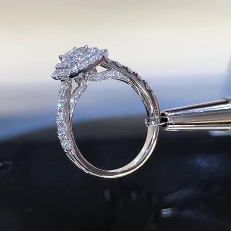 Emerald Cut Diamond White 925 Sterling Silver Double Halo Engagement Ring