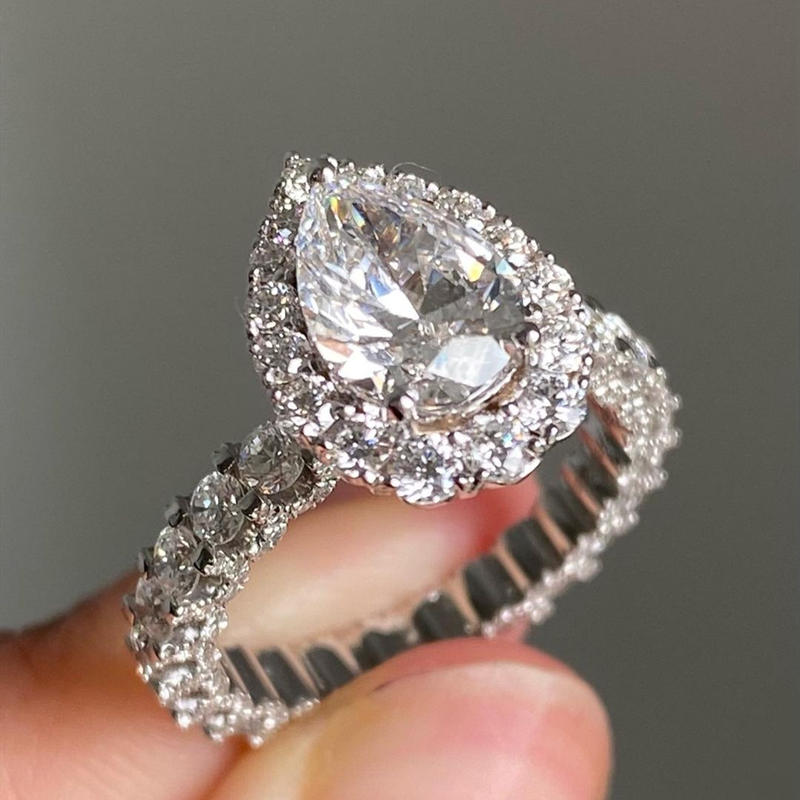 Pear Cut Diamond White Sterling Silver Halo Engagement Ring